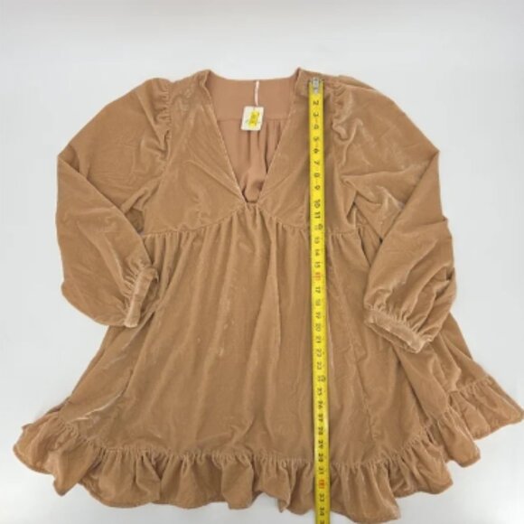 Free People Estella Velvet Babydoll Mini Dress Womens Size Large Tan Brown Boho - Picture 5 of 8